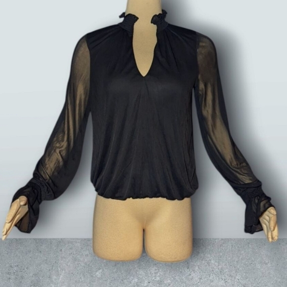 Express New Chiffon Ruffle Sleeve Blouse Black Medium - Picture 1 of 9